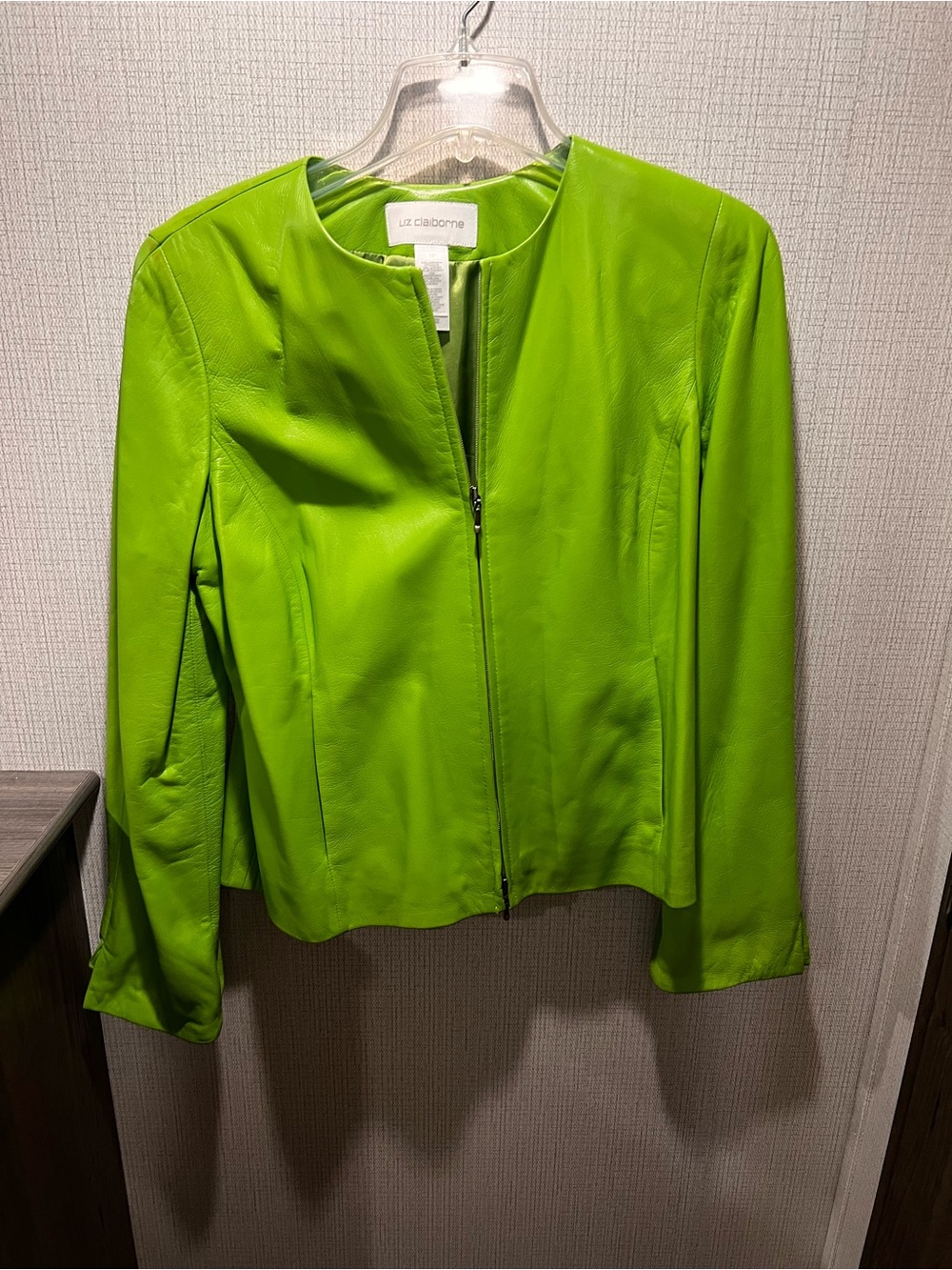 Liz Claiborne Collection Lime Green Leather Jacket Womens Size 12 Chartreuse